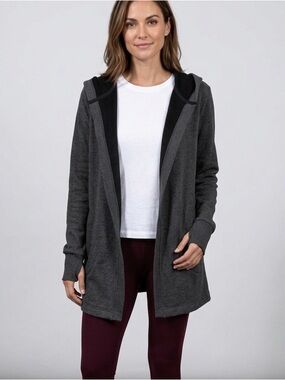 90 Degree by Reflex Heavy Fleece Hooded Cardigan Charcoal Large